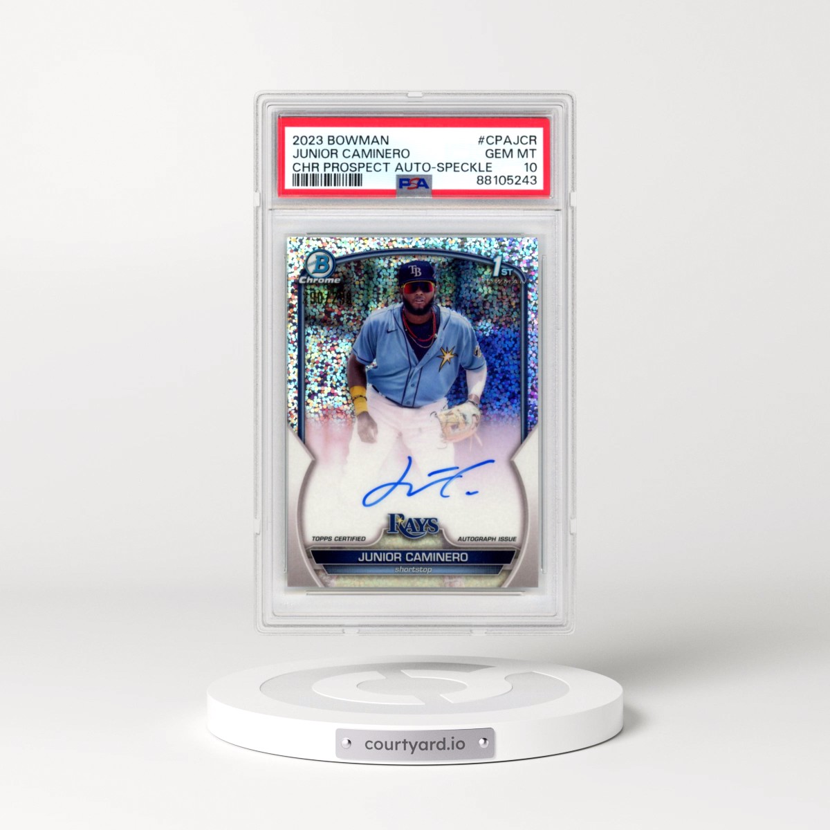 2023 Bowman Chrome Prospect Autographs #CPAJCR Junior Caminero - Speckle Refractor (PSA 10 GEM MINT) - Photo