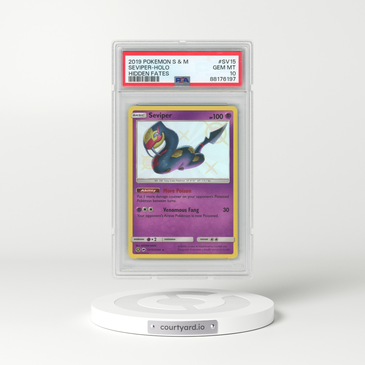 2019 Pokémon Sun & Moon Hidden Fates #SV15 Seviper - Holo (PSA 10 GEM MINT)