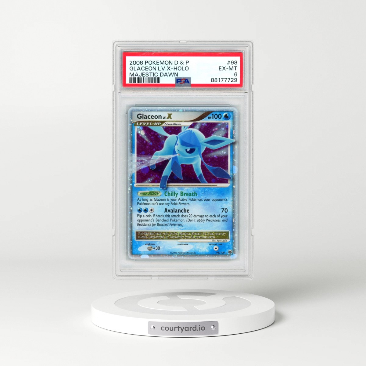 2008 Pokémon Diamond & Pearl Majestic Dawn #98 Glaceon LV.X - Holo (PSA 6 EX-MT)