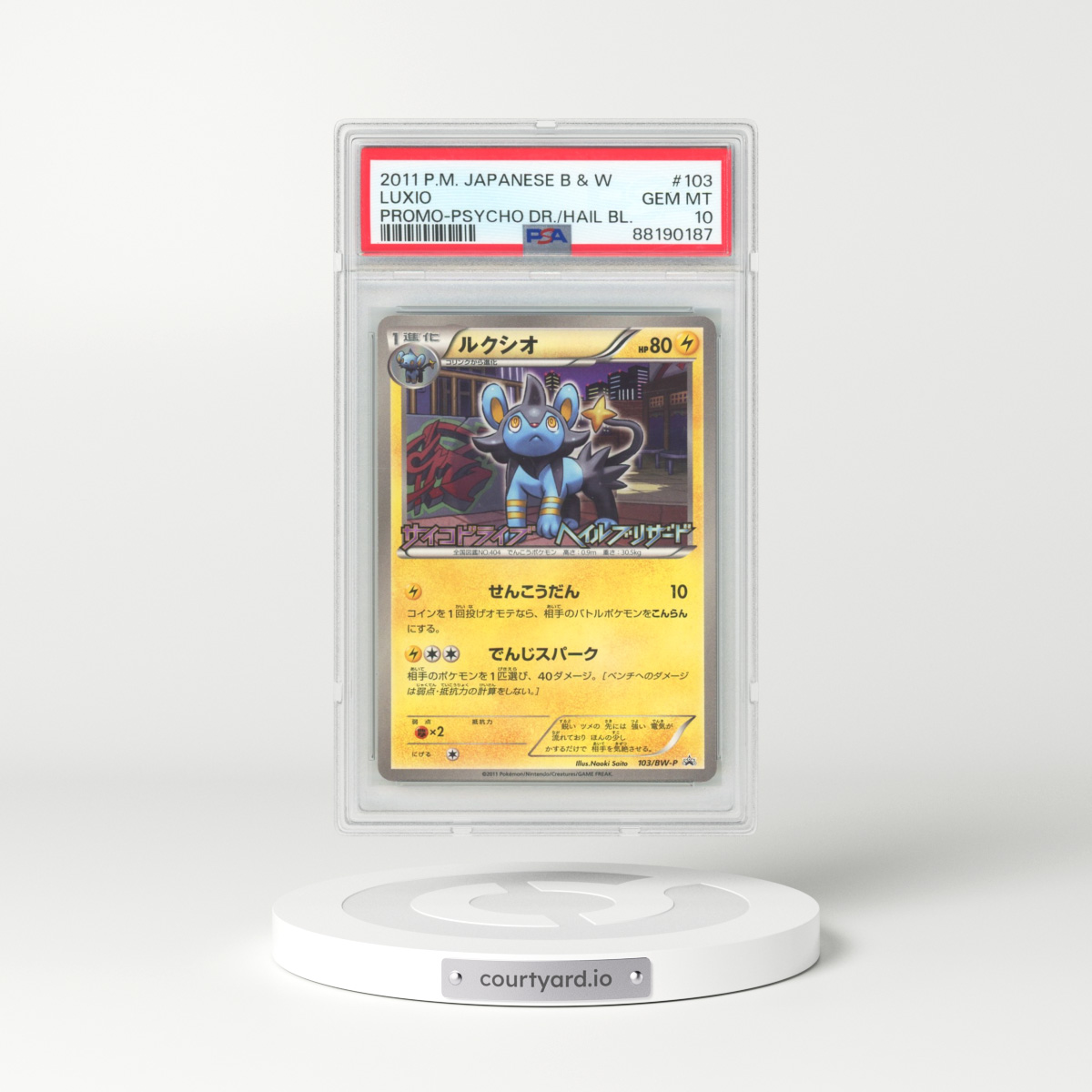 2011 Pokémon Black & White Promo #103 Luxio - Psycho Drive/Hail Blizzard (PSA 10 GEM MINT)