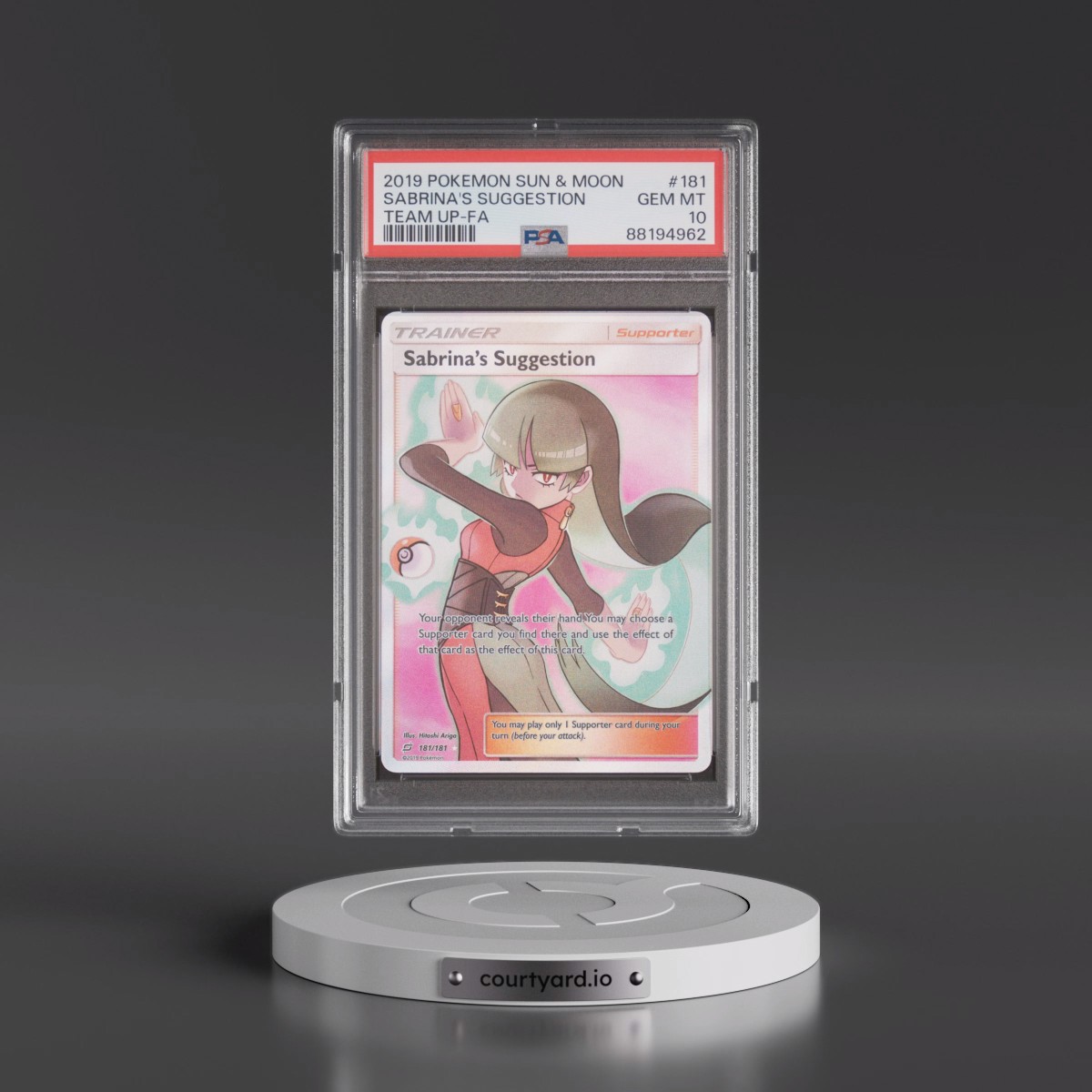 2019 Pokémon Sun & Moon Team Up #181 Sabrina's Suggestion - Full Art (PSA 10 GEM MINT)