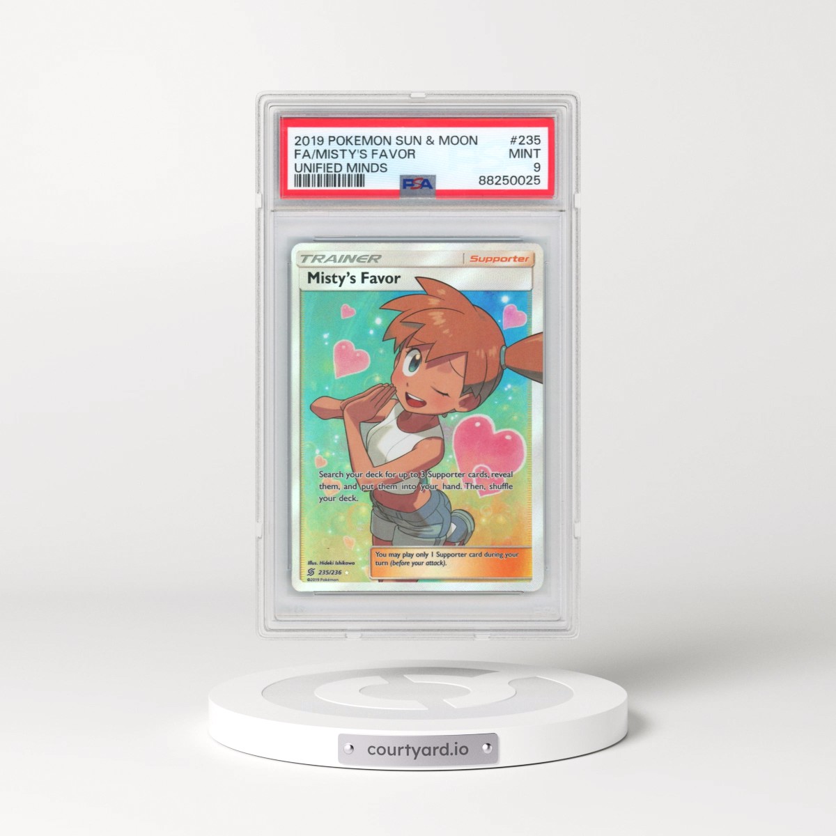 2019 Pokémon Sun & Moon Unified Minds #235 Misty's Favor - Full Art (PSA 9 MINT)