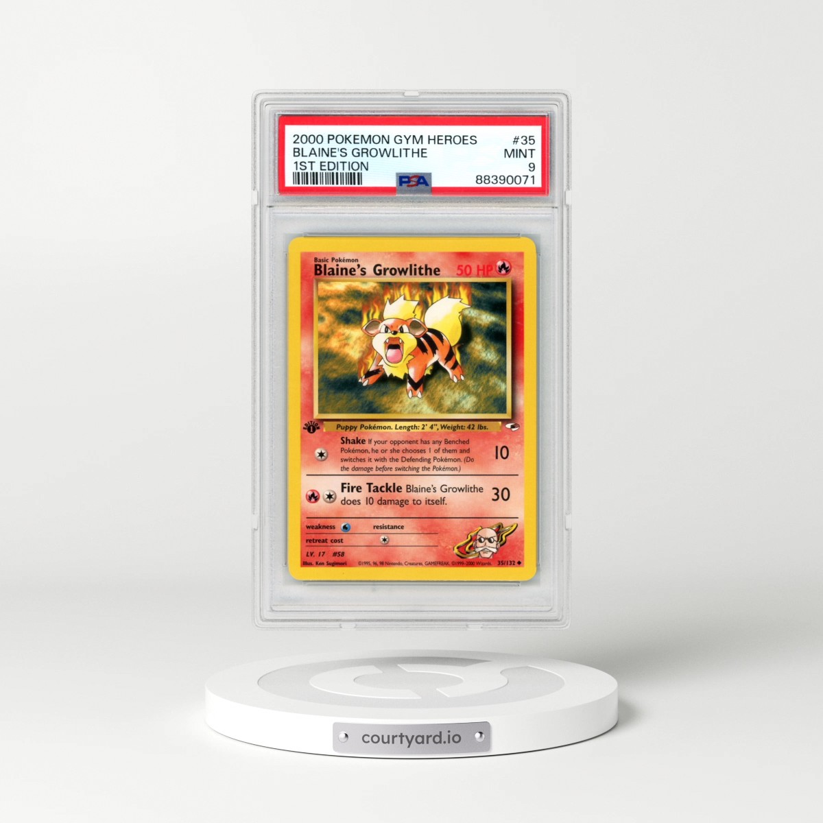 2000 Pokémon Gym Heroes #35 Blaine's Growlithe - 1st Edition (PSA 9 MINT)