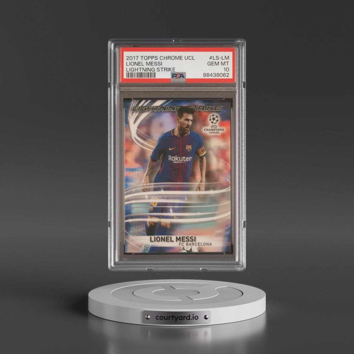 2017 Topps Chrome UEFA Champions League Lightning Strike #LS-LM Lionel Messi (PSA 10 GEM MINT)
