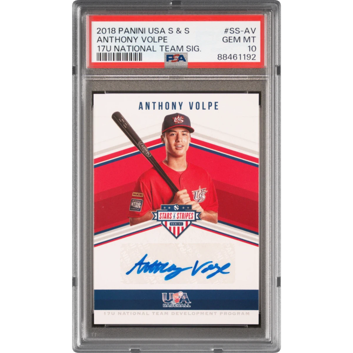 2018 Panini USA Stars & Stripes 17U National Team Signatures #SS-AV Anthony Volpe (PSA 10 GEM MINT)