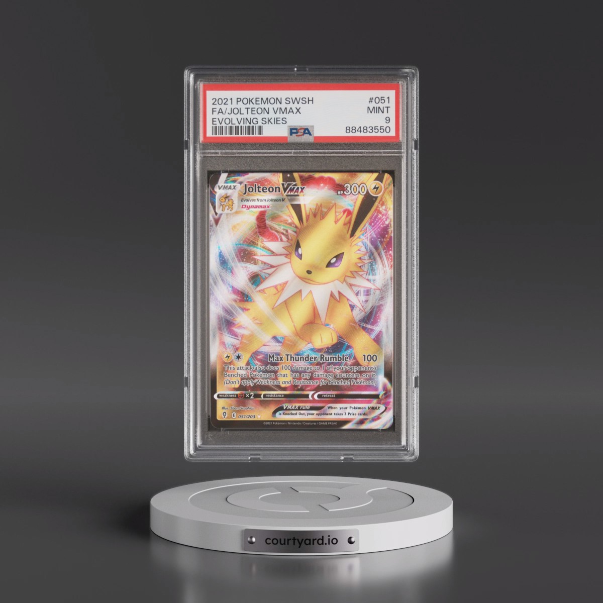 2021 Pokémon Sword & Shield Evolving Skies #051 Jolteon Vmax - Full Art (PSA 9 MINT)