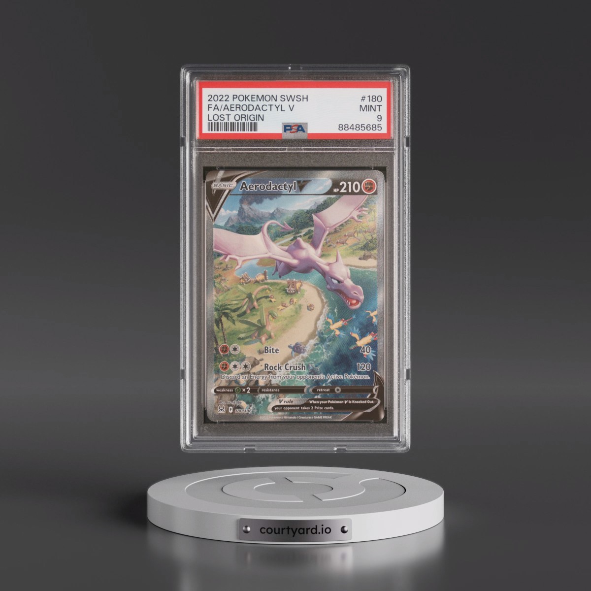 2022 Pokémon Sword & Shield Lost Origin #180 Aerodactyl V - Holo Full Art (PSA 9 MINT)
