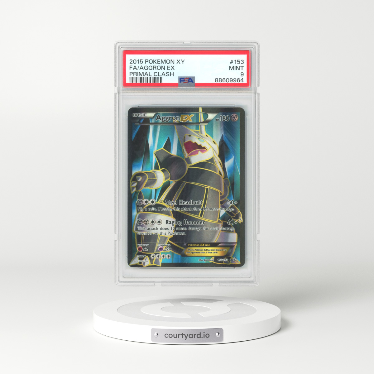 2015 XY Primal Clash #153 Aggron EX - Full Art Holo (PSA 9 MINT)