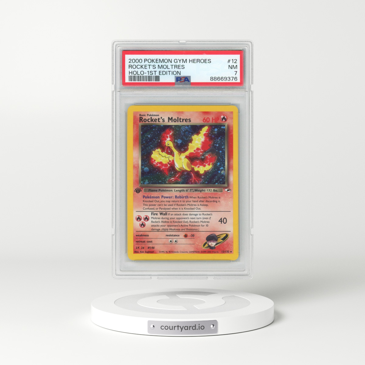 2000 Pokémon Gym Heroes #12 Rocket's Moltres - 1st Edition Holo (PSA 7 NM)