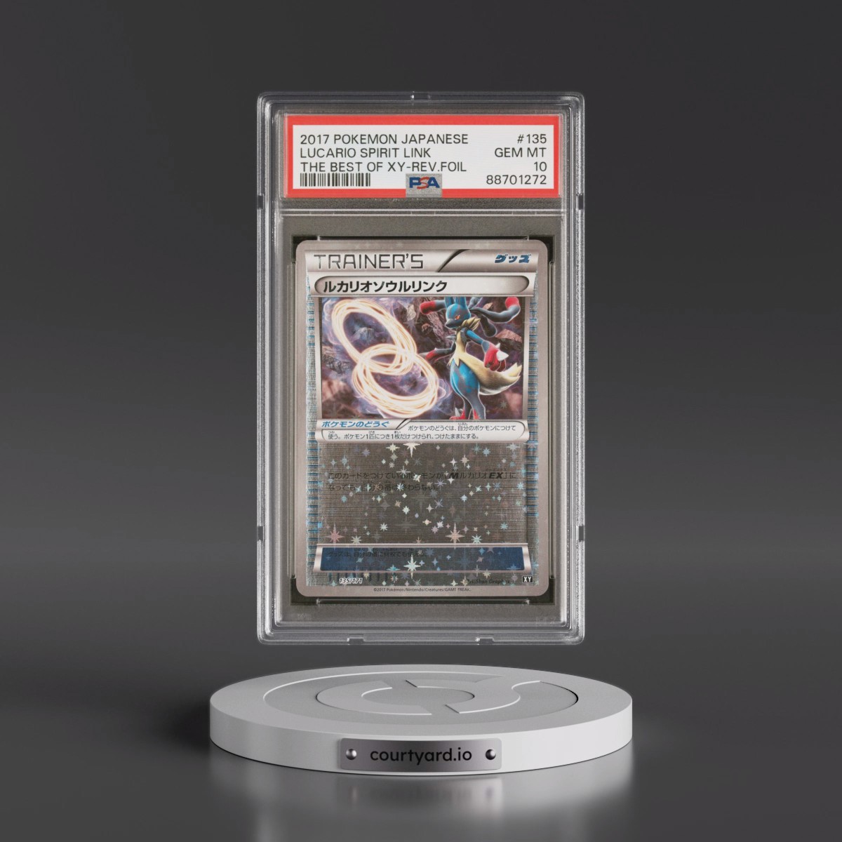 2017 Pokémon the Best of XY #135 Lucario Spirit Link - Reverse Foil (PSA 10 GEM MINT)