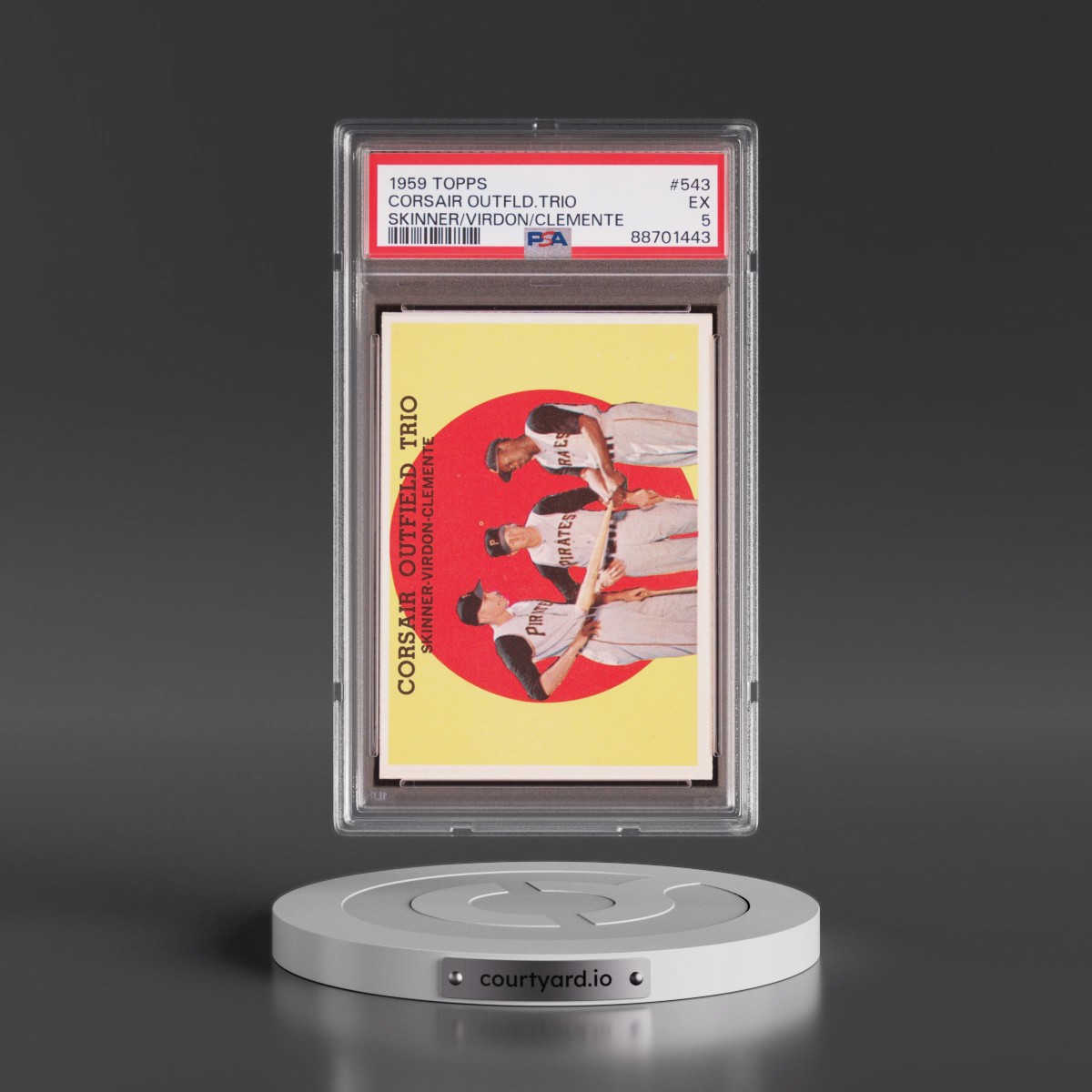 1959 Topps #543 Corsair Outfield Trio - Skinner/Virdon/Clemente (PSA 5 EX)