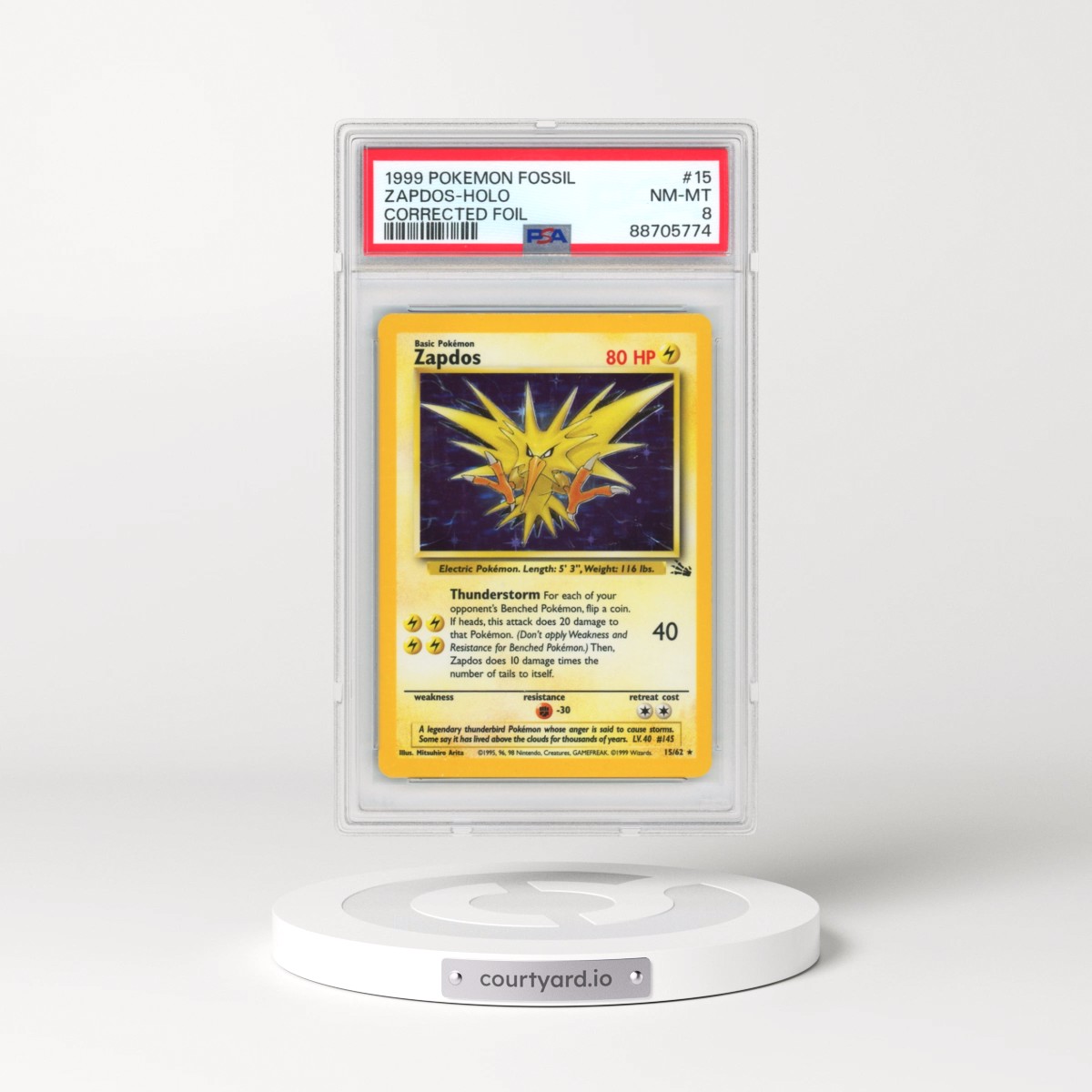 1999 Fossil #15 Zapdos - Holo Corrected Foil (PSA 8 NM-MT)