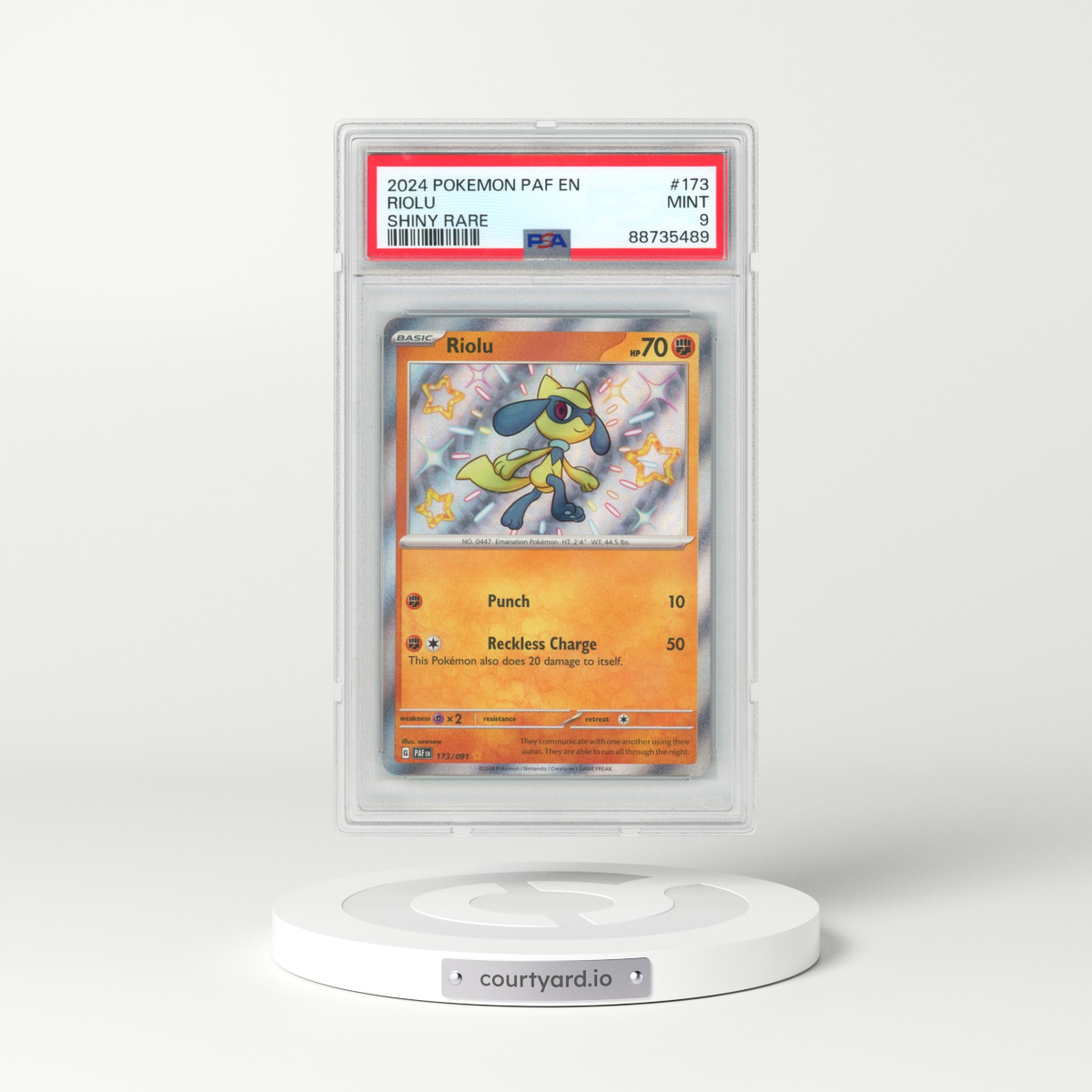 2024 Pokémon Paf EN-Paldean Fates #173 Riolu - Shiny Rare (PSA 9 MINT)