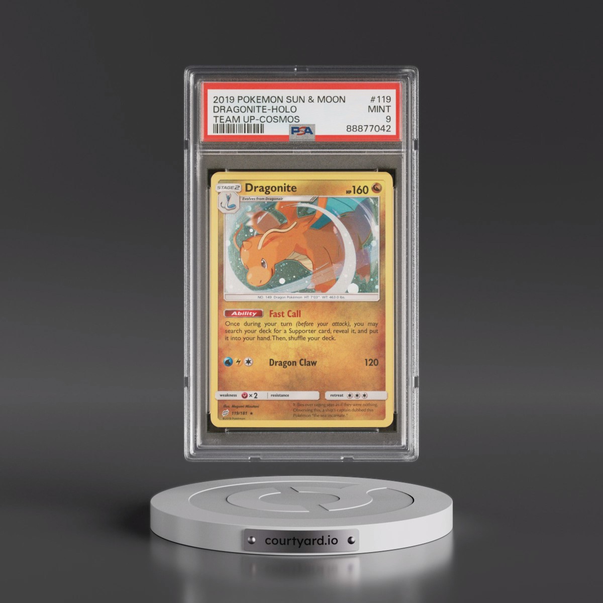 2019 Pokémon Sun & Moon Team Up #119 Dragonite - Holo Cosmos (PSA 9 MINT)