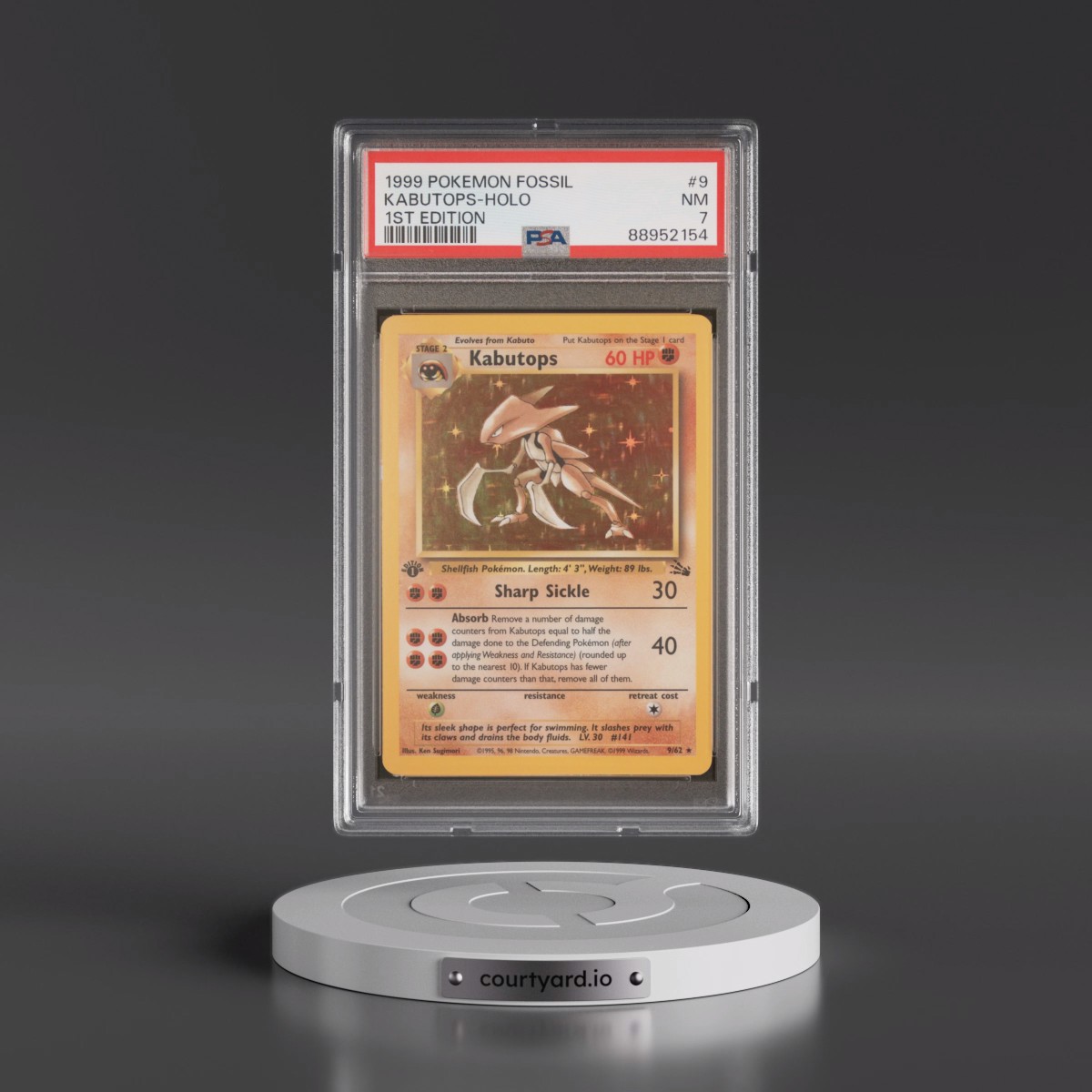 1999 Pokémon Fossil #9 Kabutops - 1st Edition Holo (PSA 7 NM)