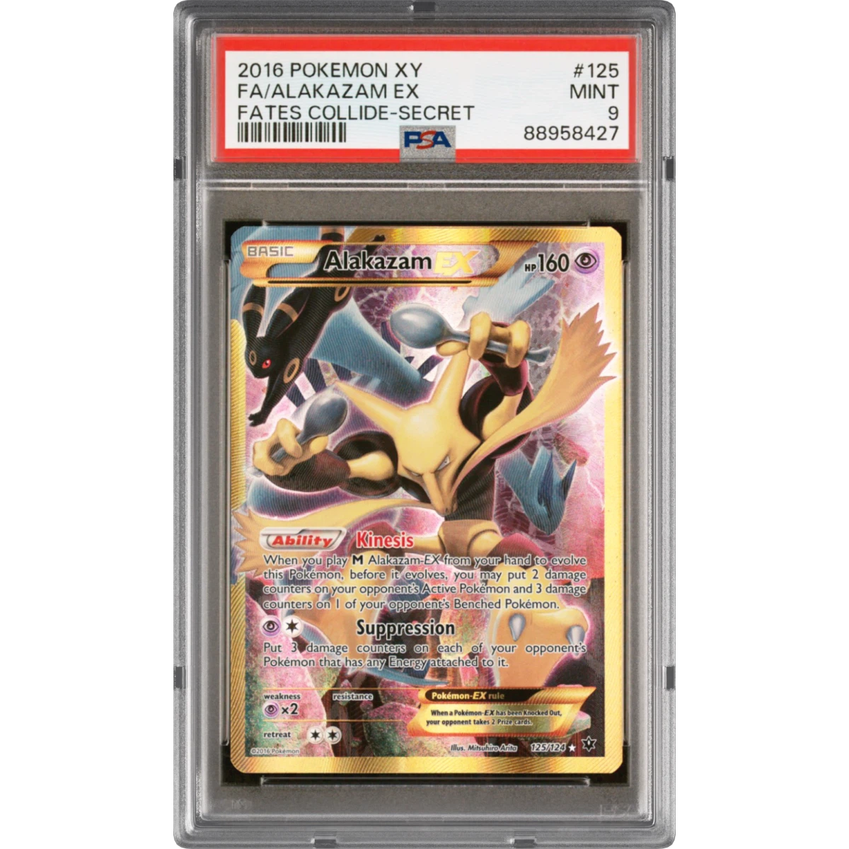 2016 Pokémon XY Fates Collide #125 Alakazam EX - Holo Full Art Secret (PSA 9 MINT)