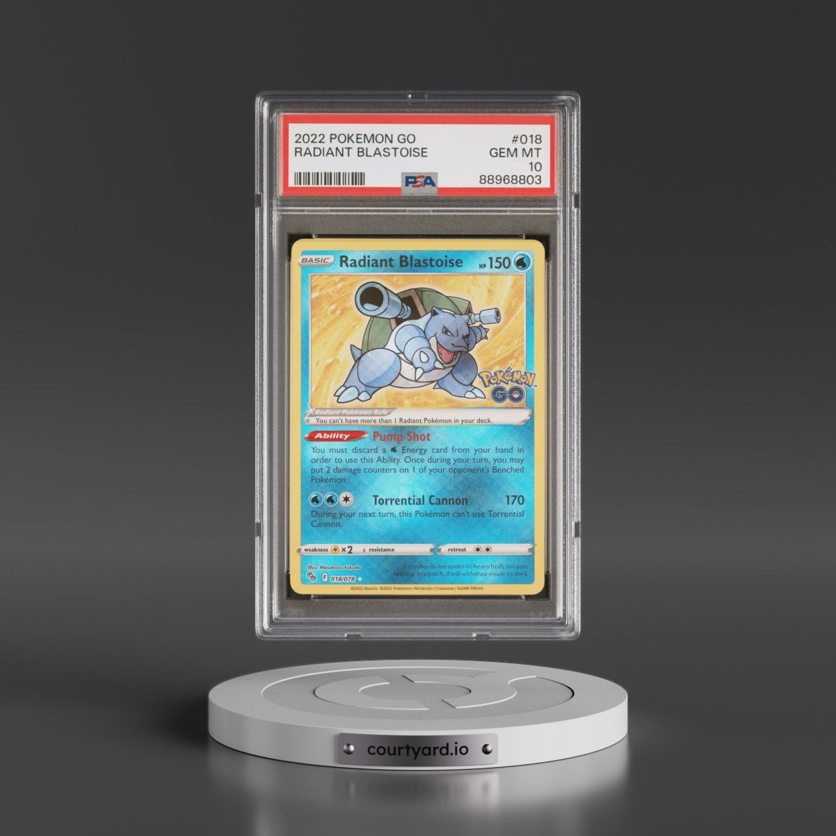 2022 Pokémon Go #018 Radiant Blastoise - Holo (PSA 10 GEM MINT)