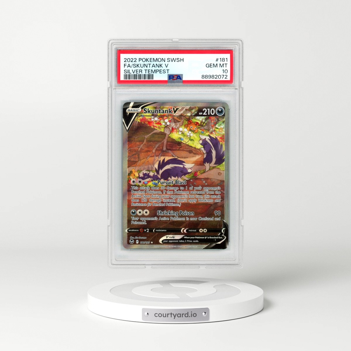 2022 Pokémon Sword & Shield Silver Tempest #181 Skuntank V - Holo Full Art (PSA 10 GEM MINT)