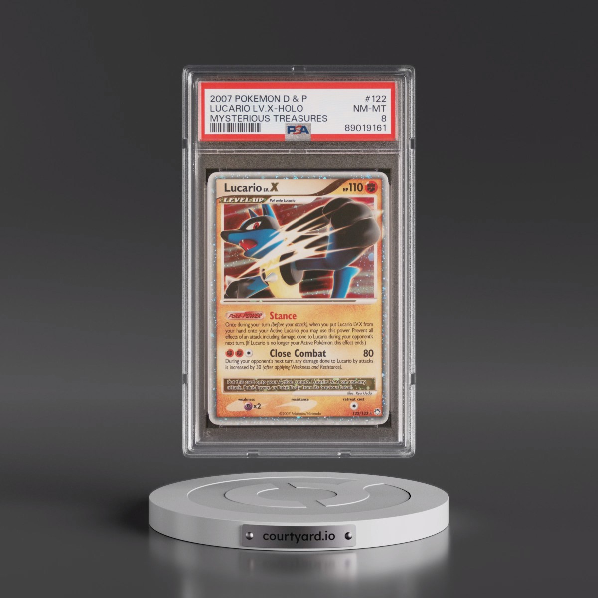 2007 Pokémon Diamond & Pearl Mysterious Treasures #122 Lucario LV.X - Holo (PSA 8 NM-MT)