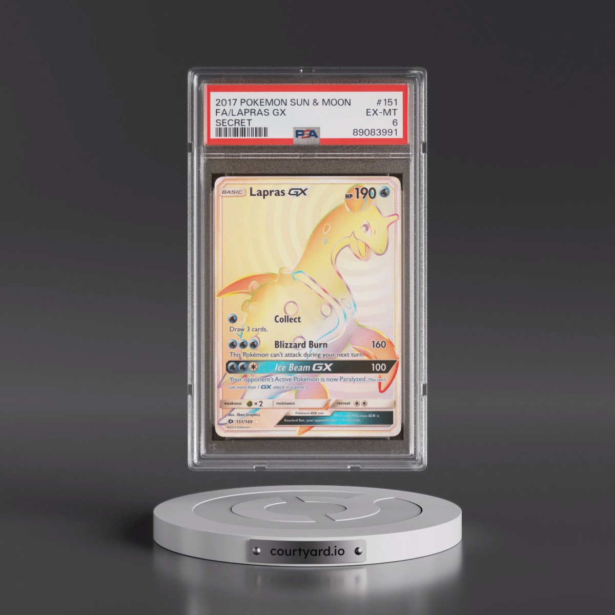 2017 Pokémon Sun & Moon #151 Lapras GX - Holo Full Art Secret (PSA 6 EX-MT)