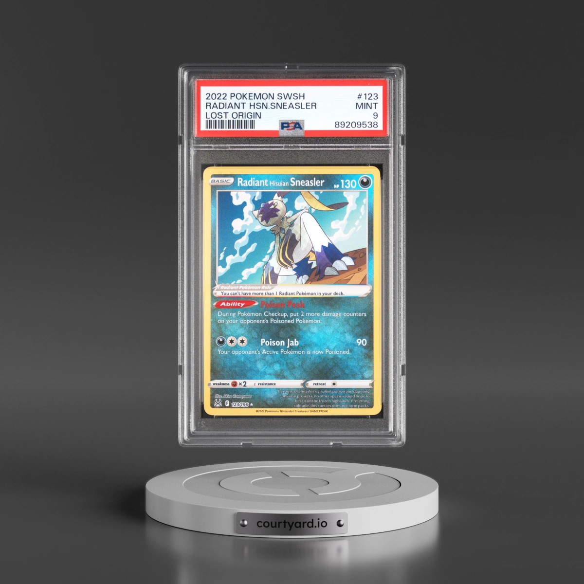 2022 Pokémon Sword & Shield Lost Origin #123 Radiant Hisuian Sneasler - Holo (PSA 9 MINT)