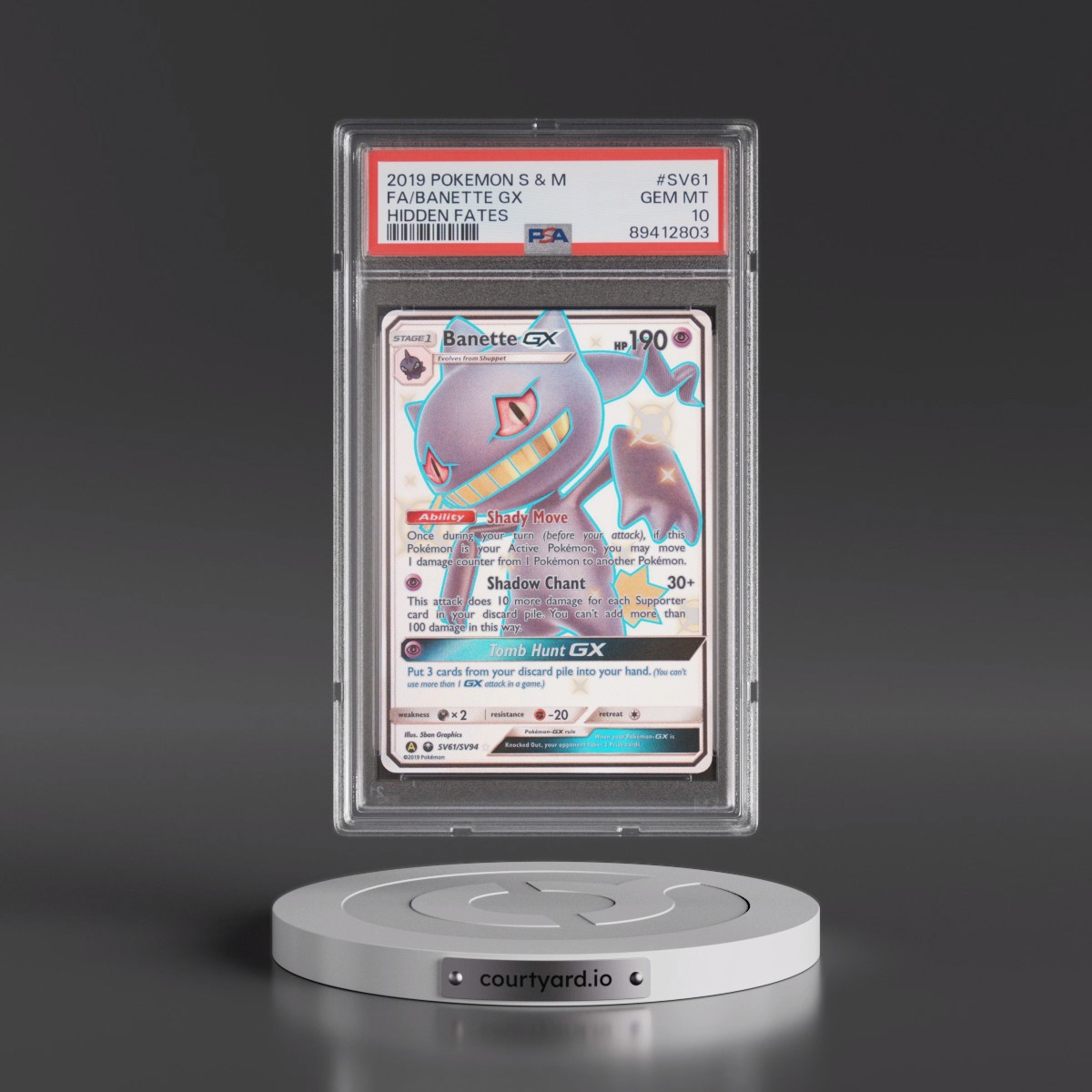 2019 Pokémon Sun & Moon Hidden Fates #SV61 Banette GX - Holo Full Art (PSA 10 GEM MINT)
