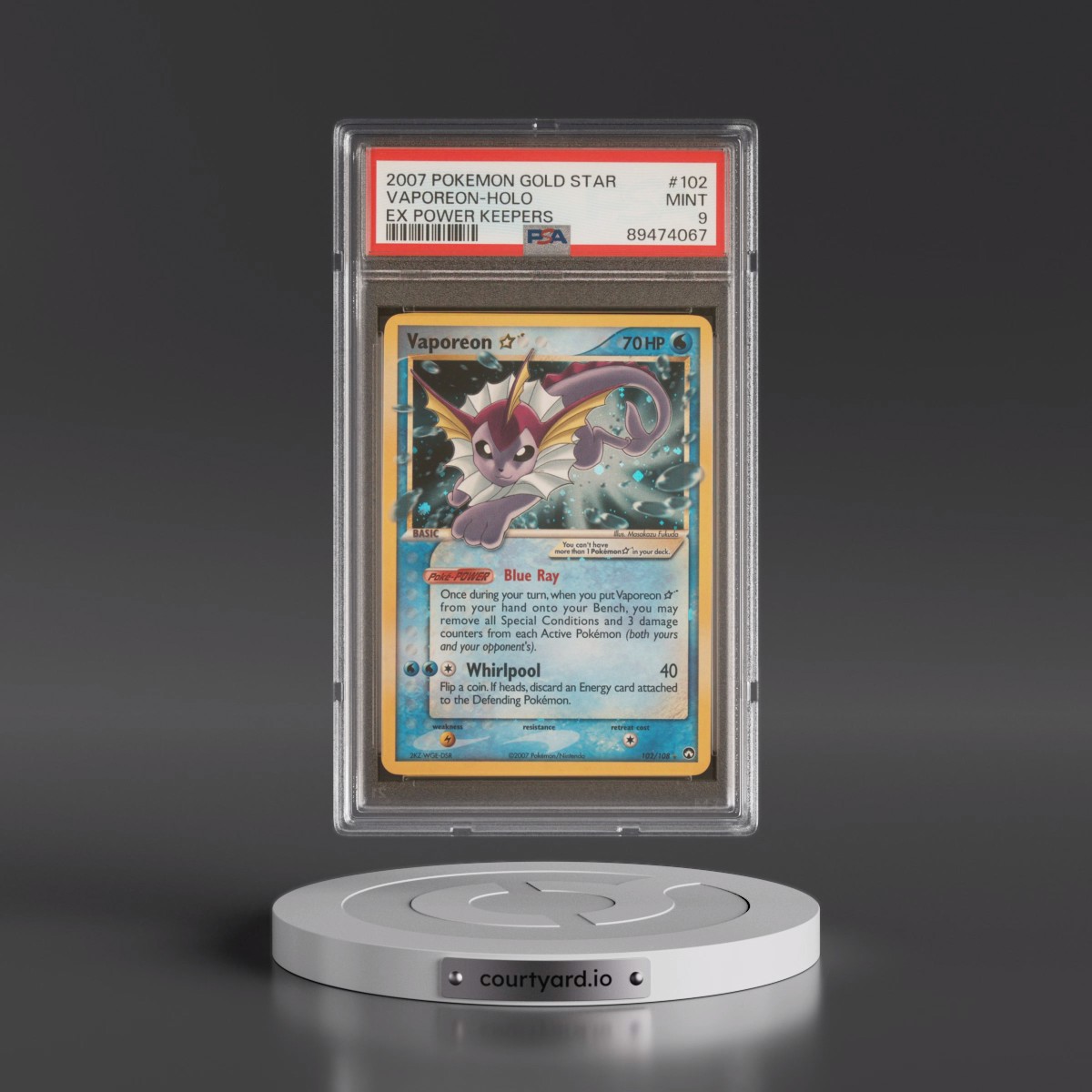 2007 Pokémon EX Power Keepers #102 Vaporeon - Holo Gold Star (PSA 9 MINT)