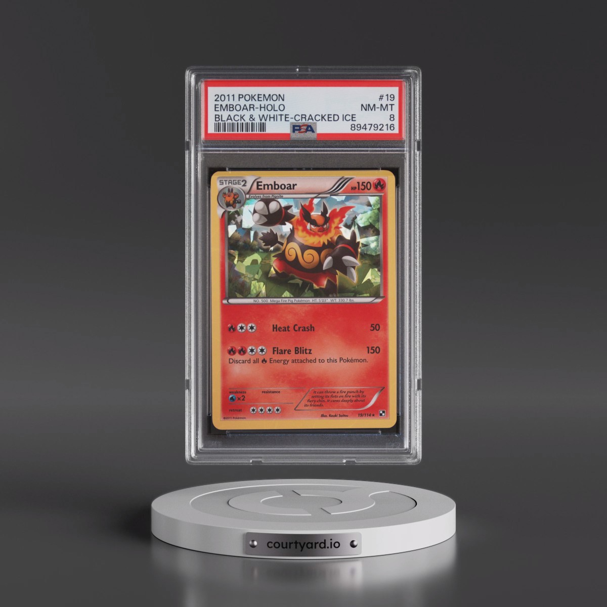 2011 Pokémon Black & White #19 Emboar - Holo Cracked Ice (PSA 8 NM-MT)