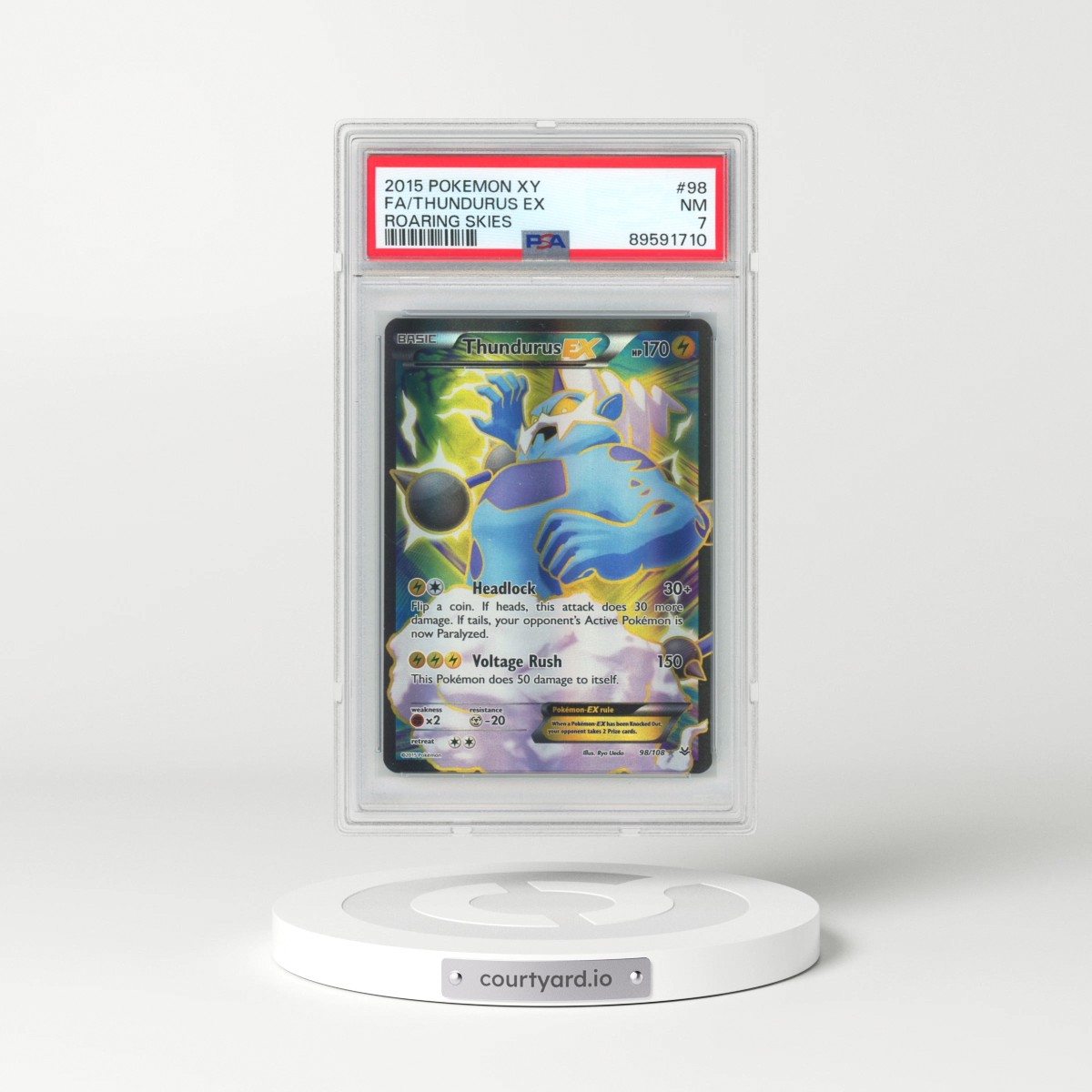 2015 Pokémon XY Roaring Skies #98 Thundurus EX - Holo Full Art (PSA 7 NM)