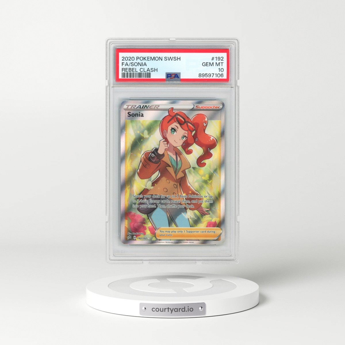 2020 Pokémon Sword & Shield Rebel Clash #192 Sonia - Full Art (PSA 10 GEM MINT)