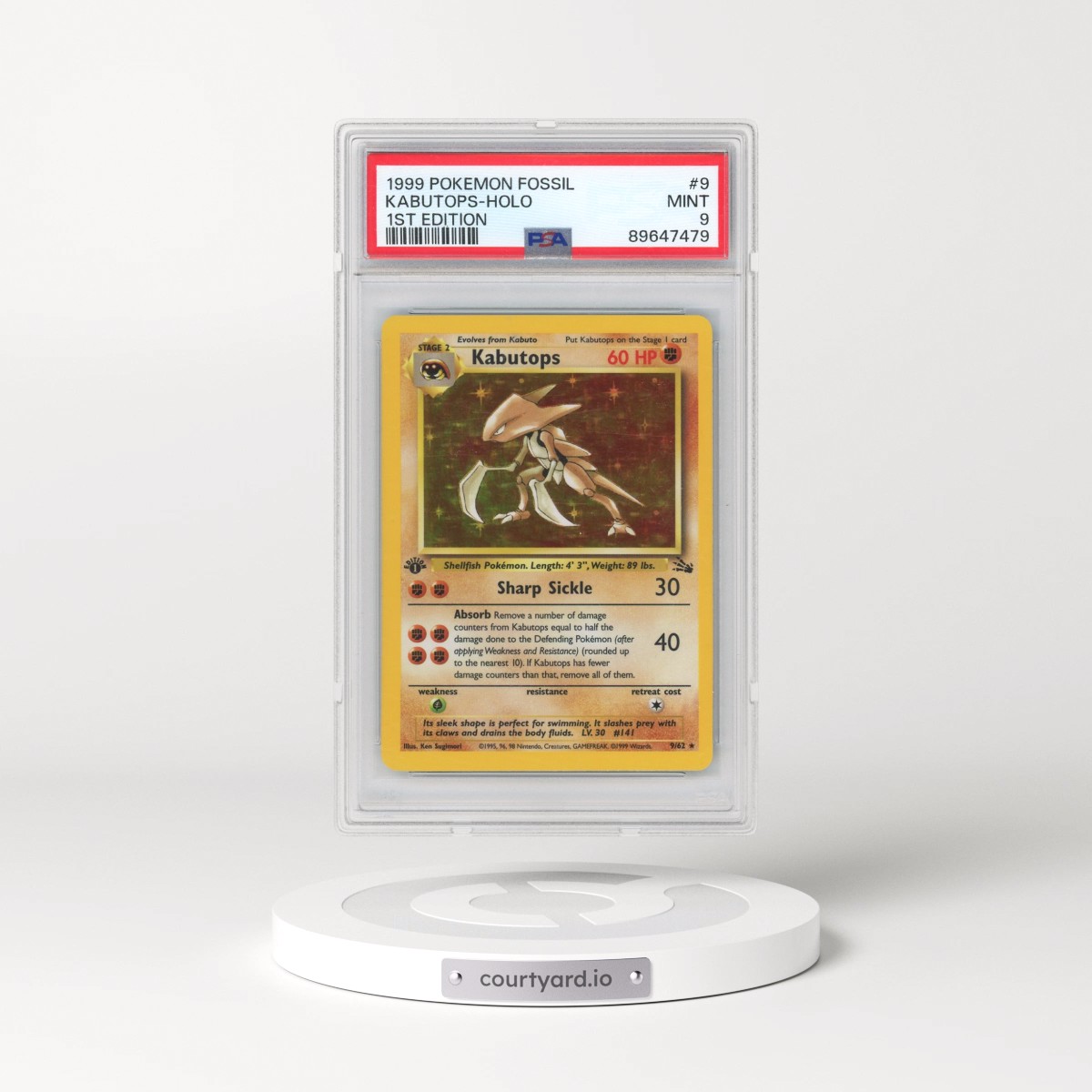 1999 Pokémon Fossil #9 Kabutops - 1st Edition Holo (PSA 9 MINT)