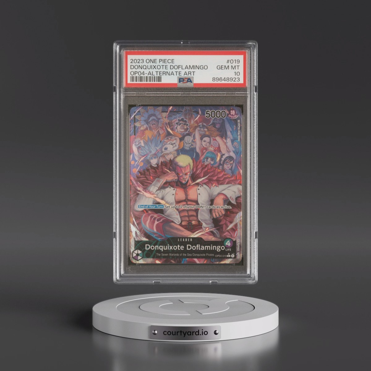 2023 One Piece OP04-Kingdoms of Intrigue #019 Donquixote Doflamingo - Alternate Art (PSA 10 GEM MINT)