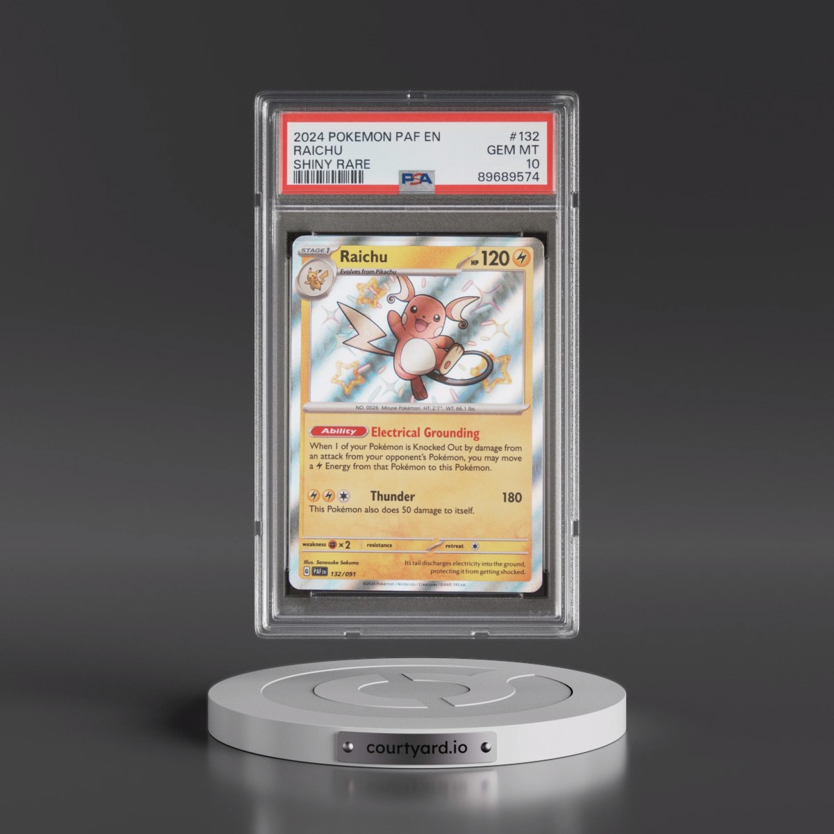 2024 Pokémon Paf EN-Paldean Fates #132 Raichu - Shiny Rare (PSA 10 GEM MINT)