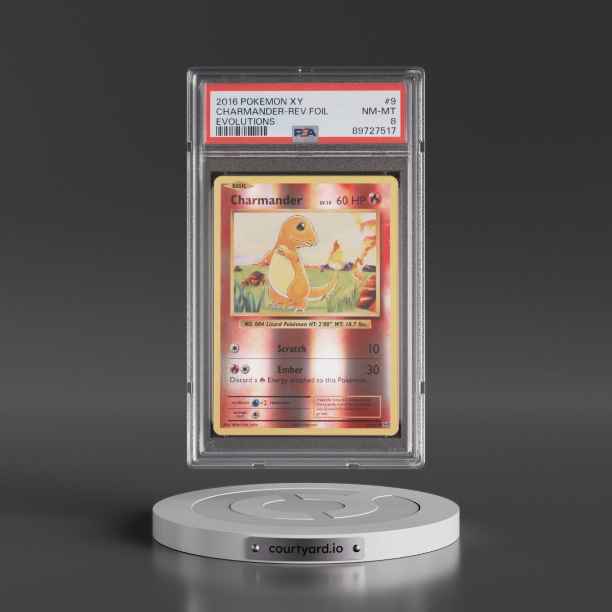 2016 Pokémon XY Evolutions #9 Charmander - Reverse Foil (PSA 8 NM-MT)