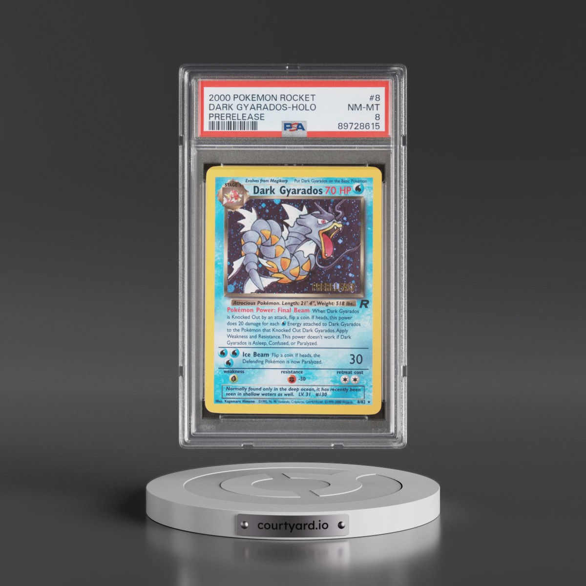 2000 Pokémon Rocket #8 Dark Gyarados - Holo Prerelease (PSA 8 NM-MT)