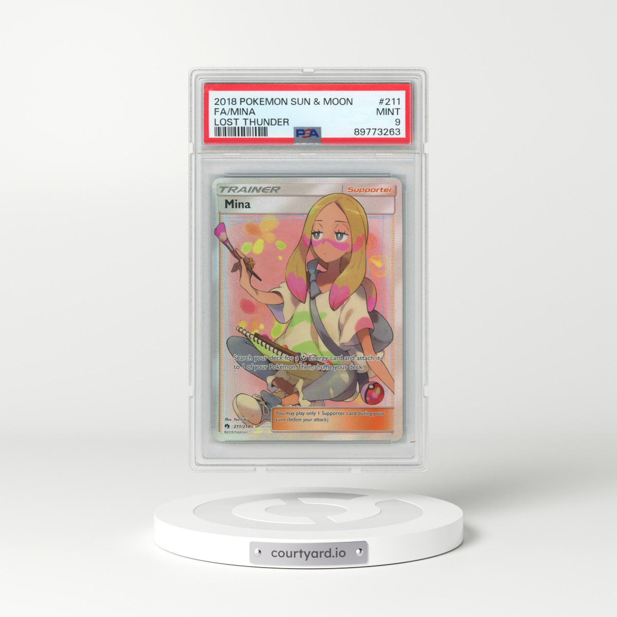 2018 Pokémon Sun & Moon Lost Thunder #211 Mina - Full Art (PSA 9 MINT)