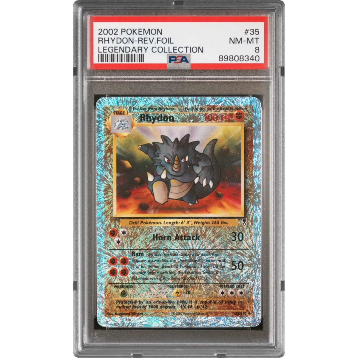 2002 Pokémon Legendary Collection #35 Rhydon - Reverse Foil (PSA 8 NM-MT)