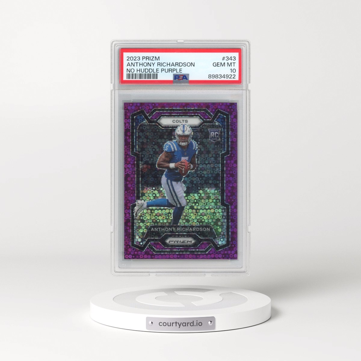 2023 Panini Prizm #343 Anthony Richardson - No Huddle Purple (PSA 10 GEM MINT)