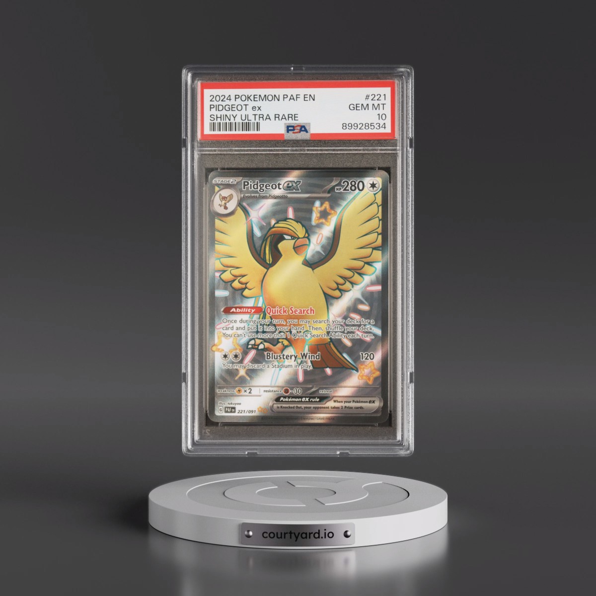 2024 Pokémon Paf EN-Paldean Fates #221 Pidgeot EX - Holo Shiny Ultra Rare (PSA 10 GEM MINT)