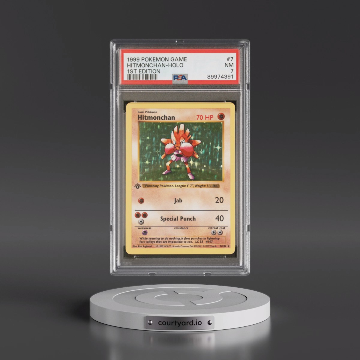 1999 Pokémon Game #7 Hitmonchan - 1st Edition Holo (PSA 7 NM)