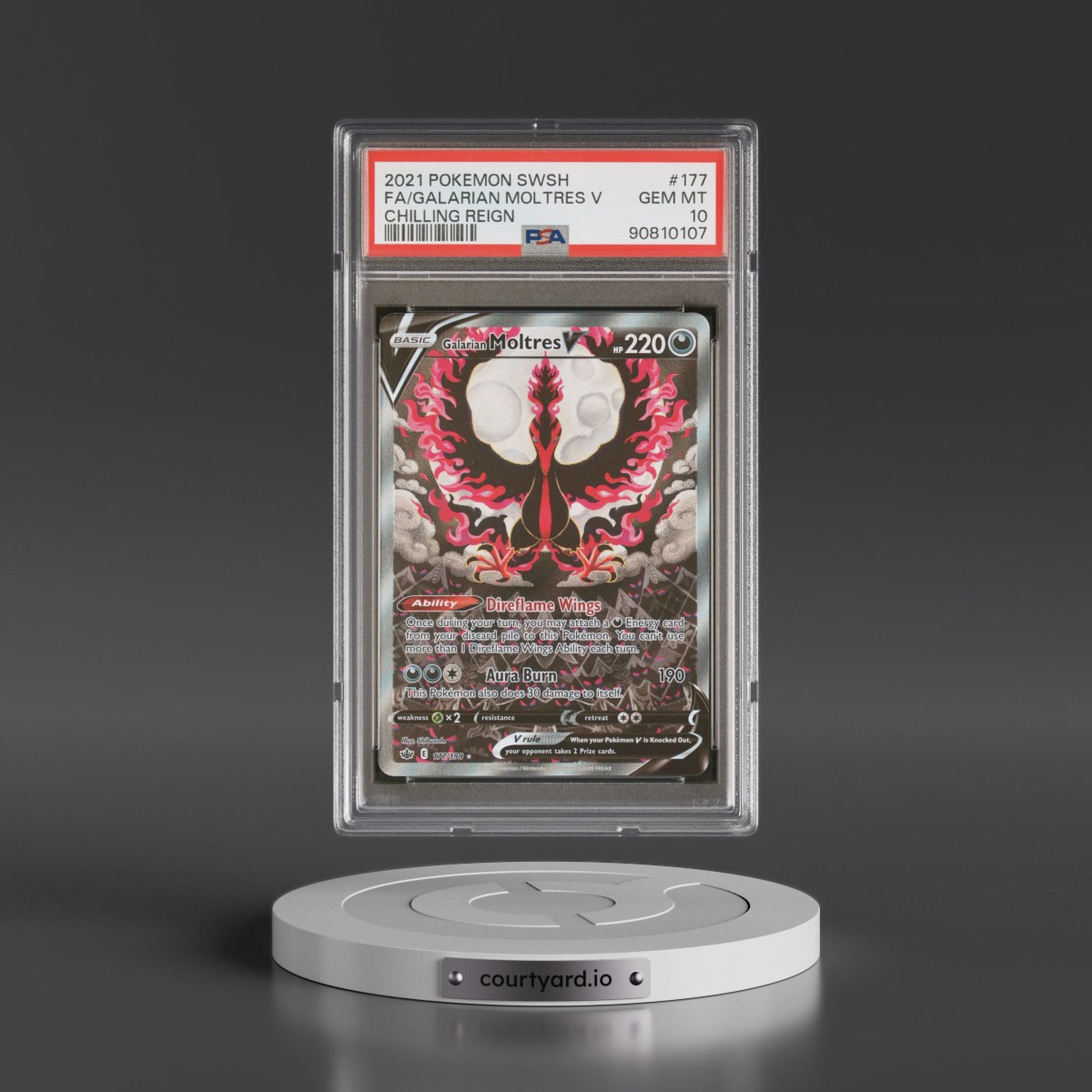 2021 Pokémon Sword & Shield Chilling Reign #177 Galarian Moltres V - Holo Full Art (PSA 10 GEM MINT)
