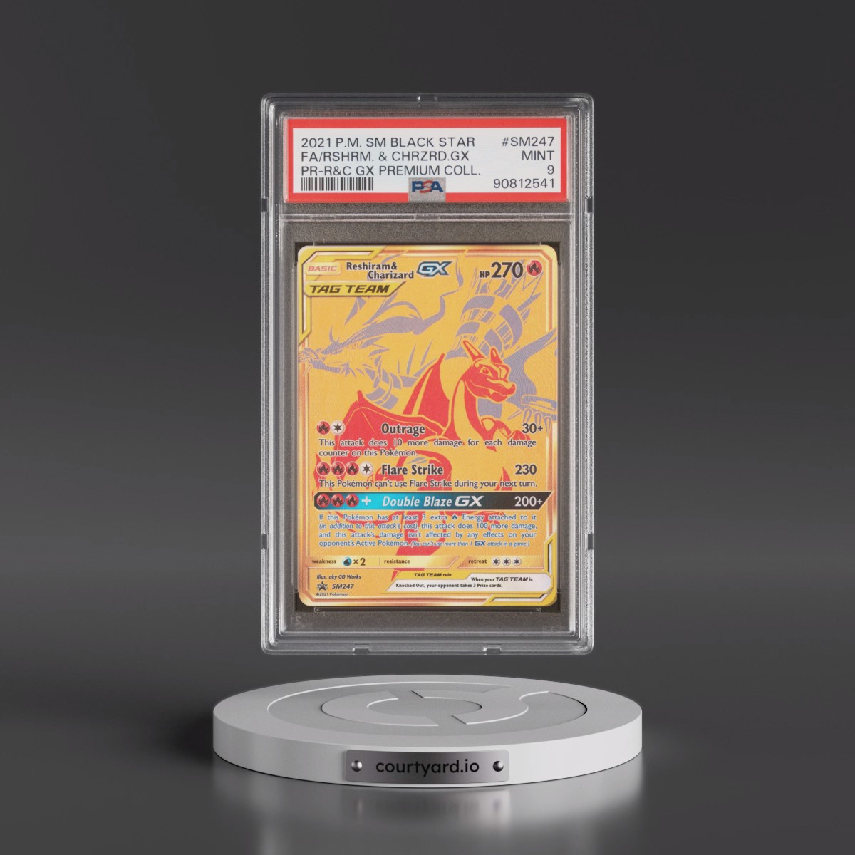 2021 Pokémon SM Black Star Promo #SM247 Reshiram & Charizard GX - Holo Full Art Reshiram & Charizard GX Premium Collection (PSA 9 MINT)