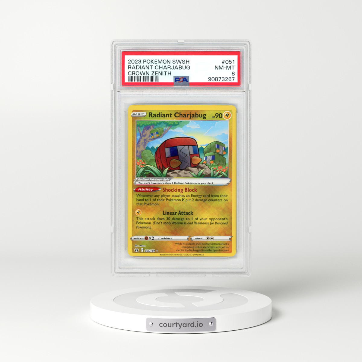2023 Pokémon Sword and Shield Crown Zenith #051 Radiant Charjabug - Holo (PSA 8 NM-MT)