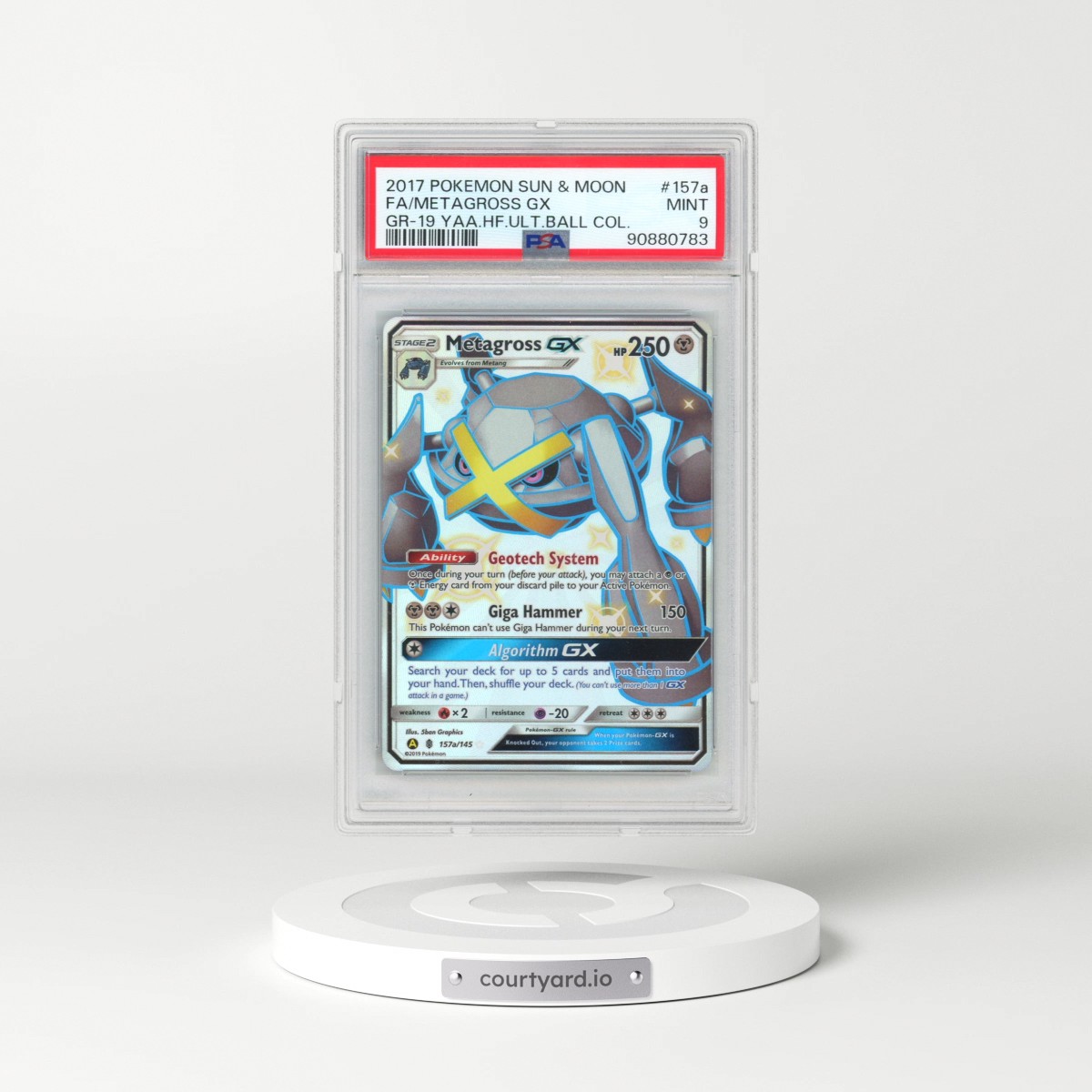 2017 Pokémon Sun & Moon Guardians Rising #157a Metagross GX - Holo Full Art 2019 Yellow A Alternate Art Hidden Fates Ultra Ball Collection (PSA 9 MINT)