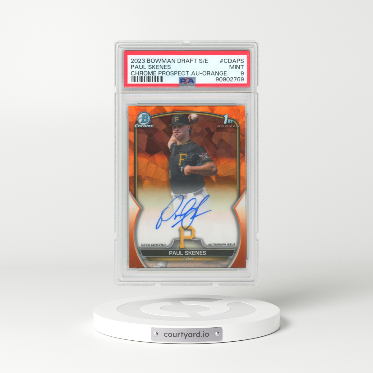 2023 Bowman Draft Sapphire Edition Chrome Prospect Autographs #CDAPS Paul Skenes - Orange (PSA 9 MINT)