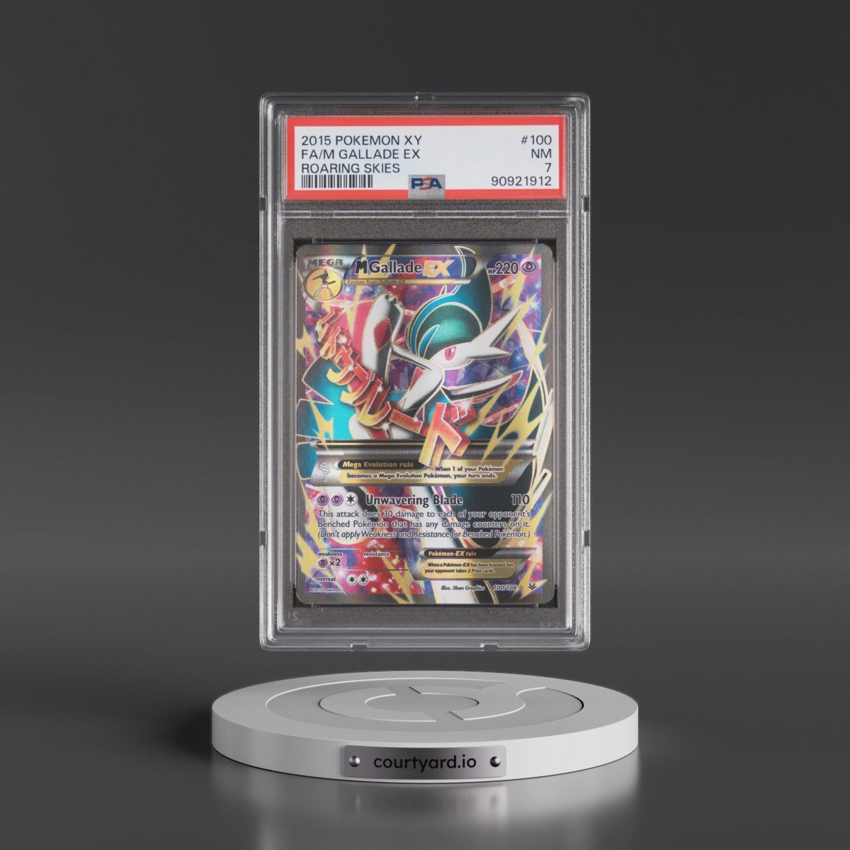 2015 Pokémon XY Roaring Skies #100 M Gallade EX - Holo Full Art (PSA 7 NM)