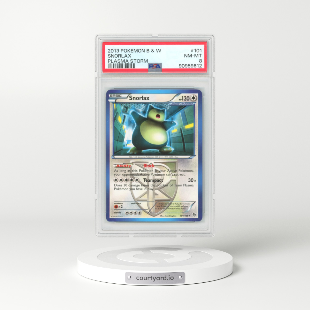 2013 Pokémon Black & White Plasma Storm #101 Snorlax (PSA 8 NM-MT)