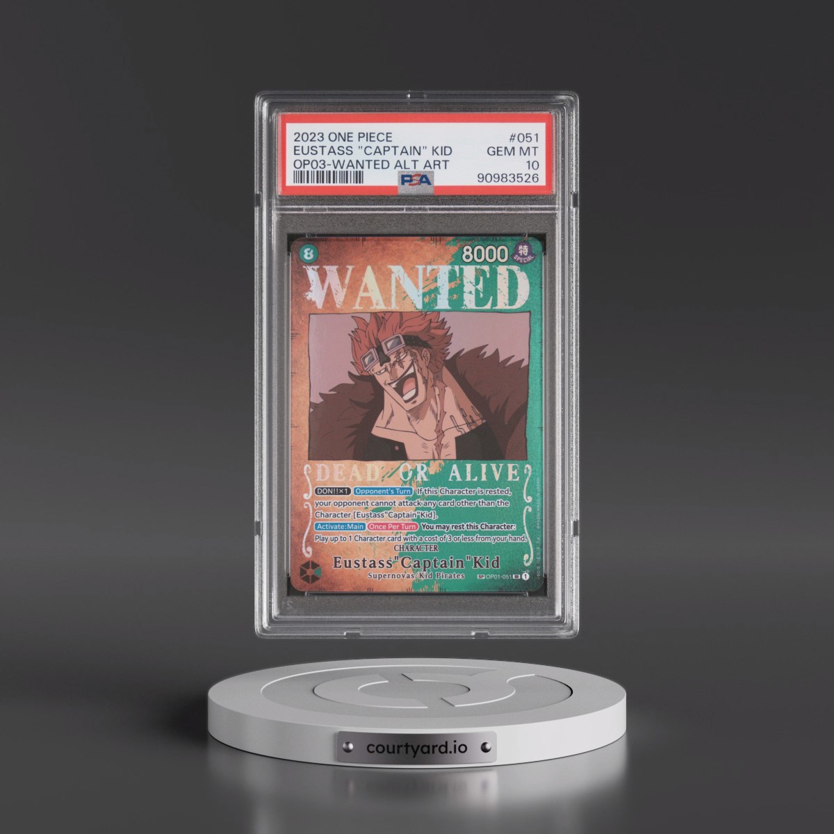 2023 One Piece Pillars of Strength #051 Eustass "Captain" Kid - Wanted Alternate Art (PSA 10 GEM MINT)