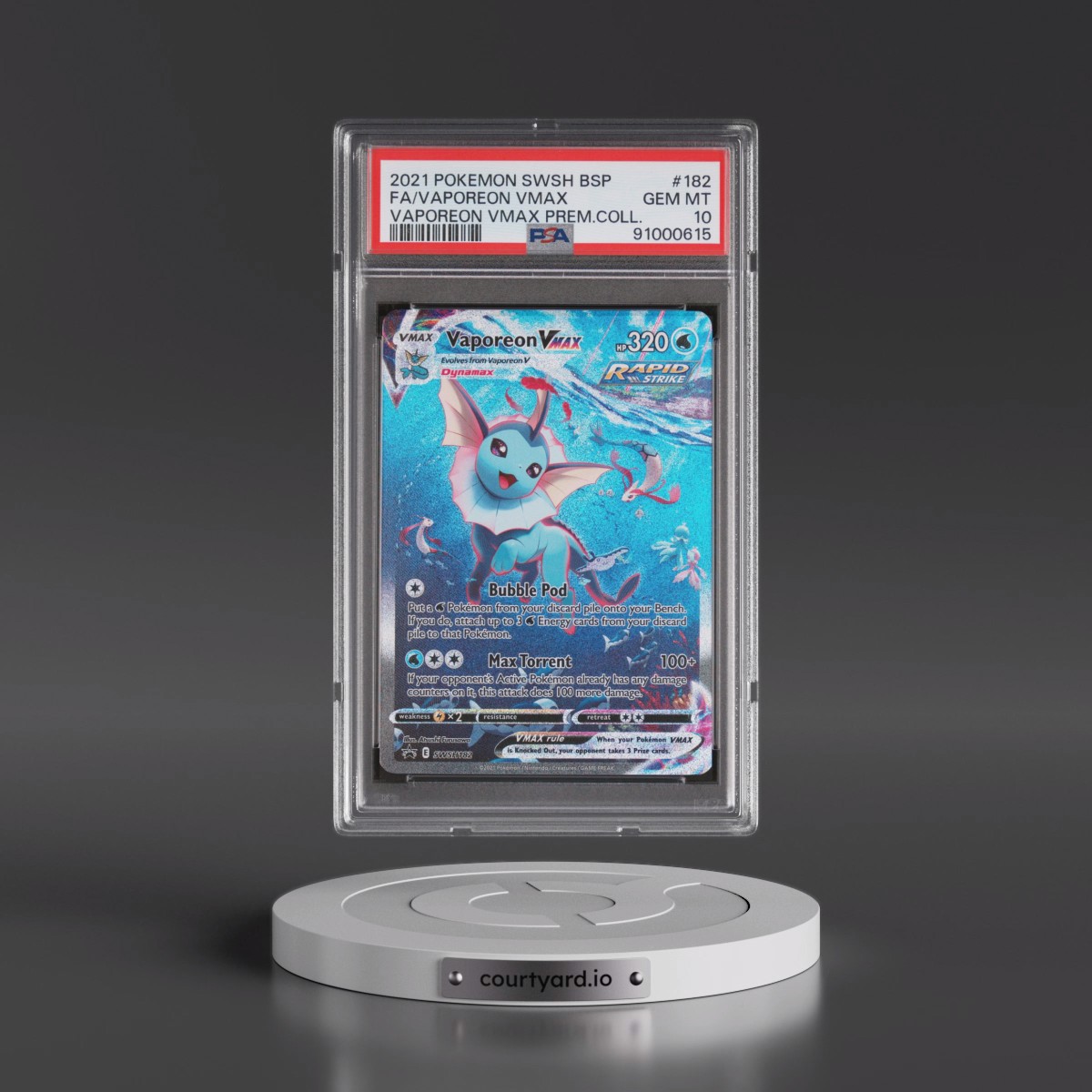2021 Pokémon Swsh Black Star Promo #182 Vaporeon Vmax - Full Art Vaporeon Vmax Premium Collection (PSA 10 GEM MINT)