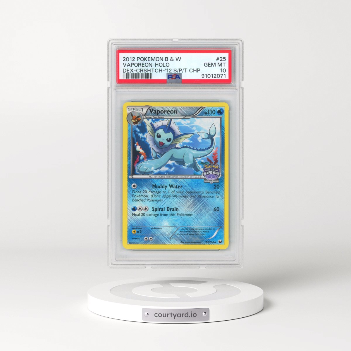 2012 Pokémon Black & White Dark Explorers #25 Vaporeon - Holo Crosshatch-2012 State/Province/Territory Championships (PSA 10 GEM MINT)
